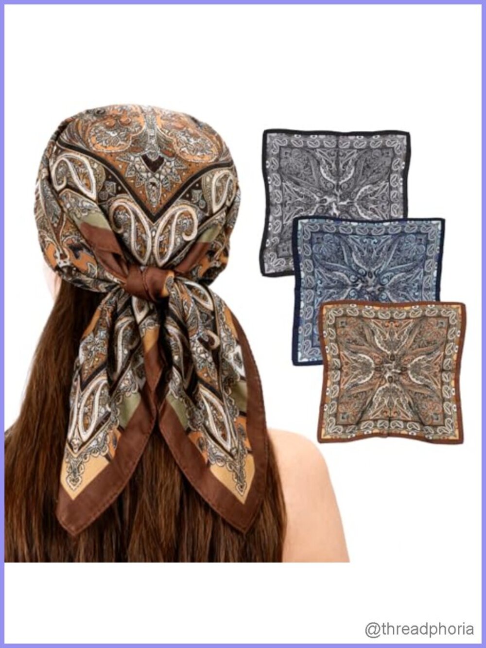 Satin Silk Hair Scarf 3 Pack 27.5 Inch Large Square Head Wrap Bandana